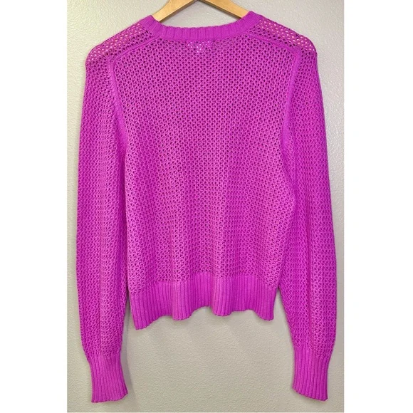 525 America Open Knit Crochet Vibrant Purple Pink Crewneck Sweater - Picture 6 of 7